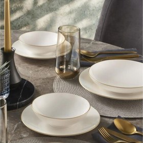 Resim Güral Porselen Camelıa 26 Parça 6 Kişilik Bone Yemek Takımı - Gold Süt Beyazı 