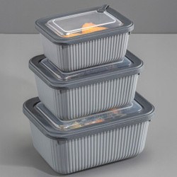 Resim 3'lü Vip Dikdörtgen Mikrodalga Ve Difrize Uygun Saklama Kabı Seti Gri 1x(1750,1050,600 Ml) 