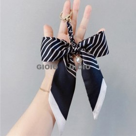 Resim Silver1 Gıoıo Yeni Ipek Eşarp Anahtarlık Kişiselleştirilmiş Inci Papyon Çanta Çekicilik Dokuma Anahtarlık (Yurt Dışından) 