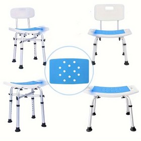 Resim Emiş Kupaları ile Mavi Kaymaz Duş Taburesi Yastığı, 35.6cm x 23.64cm, Ayarlanabilir Yükseklikli Banyo Sandalye Pedi, Geliştirilmiş Tutuş ve Drenaj için EVA Malzeme, Standart Sandalyelere Uyar 