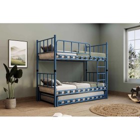 Resim Reyo Zambak Yavrulu Genç Çocuk Odası Metal Lacivert Ranza 90x190 90 X 190 CM 