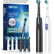 Resim Şarj Edilebilir Elektrikli Diş Fırçası, 4 Değiştirilebilir Fırça Başlığı, Yumuşak Kıllar, USB Şarj, Unisex Yetişkin, 2002 Babalar Günü, Anneler Günü Hediyesi 
