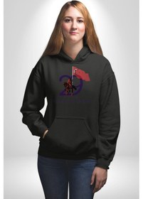 Resim 29 Ekim Cumhuriyet Bayramı Atatürk Türk Bayrağı Kadın Erkek Siyah Kapüşonlu Sweatshirt Hoodie Siyah 