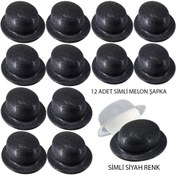 Resim Nessiworld Siyah Renk Simli Melon Yuvarlak Parti Şapkası 12 Adet 