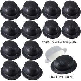 Resim Nessiworld Siyah Renk Simli Melon Yuvarlak Parti Şapkası 12 Adet 