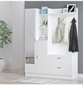Resim Yurudesign Wisdom Vestiyer Ayakkabılık Portmanto Aynalı Raf Beyaz 