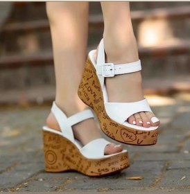 Resim Riboy Beyaz Cilt Dolgu Topuk Sandalet Çok Renkli 