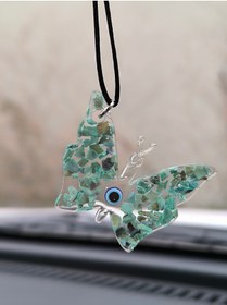 Resim Esey Dizayn Yeşil Kelebek Epoksi Dikiz Ayna Süsü - Nazar Boncuklu Kelebek Süs 