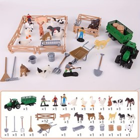 Resim Oyunbaz Eğlence] Reçine Çitli Mini Çiftlik Hayvanı & Kümes Hayvanı Sahnesi - İç/Dış Mekan Dekoru için Yeşil Traktör, Saman Balyaları ve Ahşap Çit İçerir 