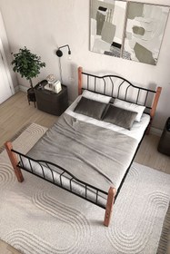 Resim ARGİMO Pasifik Çift Kişilik Ferforje Ahşap Metal Karyola Siyah 