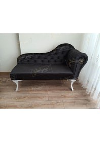 Resim Ters Kol Dekoratif Bihter Koltuk Josefin Puf 120 Cm Beyaz Ayak Siyah 