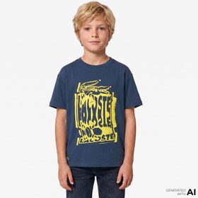 Resim Lacoste Çocuk Bisiklet Yaka Baskılı Lacivert T-Shirt 
