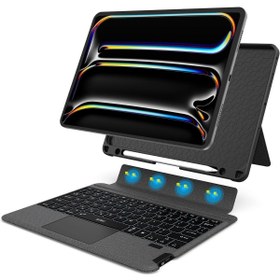 Resim Fogy İpad Pro 11 2024 M4 Çipli A2836, A2837 Uyumlu Klavye Mag Touchpad Klavyeli Standlı Klavyeli Kılıf 
