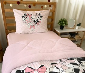 Resim Evmila Fiyonk Desenli Peluş Uyku Seti (Pembe Peluş) - 160*220 Cm Peluşlu Uyku Seti 50*70 Cm Yastık Kılıfı 100*200 Cm Çarşaf 