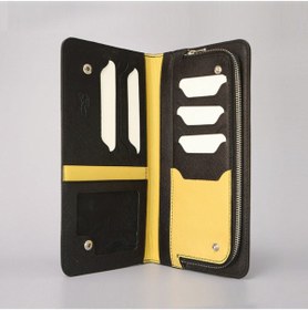 Resim BON CARNET Acar Keops Fermuarlı Çıtçıtlı Deri Cüzdan Siyah Dokulu Sarı 11*21cm 