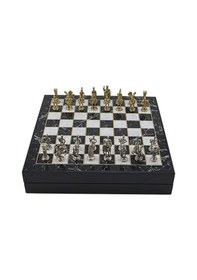 Resim Gifthome Orta Boy Metal Roma İmparatorluğu Satranç Takımı Parlak Ve Mermer Desenli Sandıklı Mdf Tahtası 36x36x6 Cm. 
