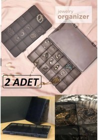 Resim Bayev Füme 2 Adet 18 Bölmeli Kolye Yüzük Kapaklı Takı Kutusu Dikiş Kutusu Organizer Düzenleyici Kutu 
