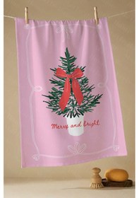 Resim Yılbaşı & Christmas Desenli Tek Taraf Baskılı 3'lü Mutfak Havlusu Kurulama Bezi Seti 60x40 Cm Kırmızı - Yeşil - Pembe 