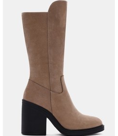 Resim Lana Kadın Bej Gerçek Deri Topuklu Kadın Çizme Bej 