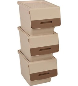 Resim Freebox 12 Litre Krem Kahve Tekerlekli 3 Lü Set Organizer Toplam 36 Litre Kapasite Beyaz 