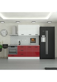 Resim 210 Cm Mutfak Dolabı Mdf Kapak Tezgah Dahil Yrkn210 101 Kırmızı 