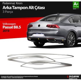 Resim S-Dizayn Volkswagen Passat B8.5 Krom Arka Tampon Alt Çıtası 3 Parça 2019 V 