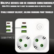 Resim USB Priz Uzatıcı ve Aşırı Gerilim Koruyuculu, 3 USB Portlu (1 USBC) 2 AC Çoklu Çıkışlı Soket, Ev ve Ofis İçin Duvar Prizleri, Kolej Kullanımı için Düz Fiş Splitter 