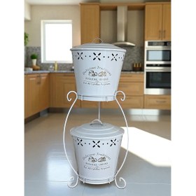 Resim Özbience Çift Katlı Metal Sebze ve Patates Soğan Kovası Beyaz 