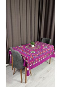 Resim Kolay Temizlenebilir Renkli Cıvıl Cıvıl Desenli Masa Örtüsü 170x170 Cm Fuşya 