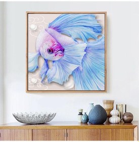Resim Tam 5d Diy Elmas Boyama Karikatür Mavi Balık Nakış Çapraz Dikiş Ev Dekor El Yapımı Hediye 45x45cm 