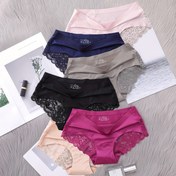 Resim Kadınlar için 6'lı Paket Seksi Beli Düşük Bel Dantelli Pantolon, Soluk Alan Naylon Örgü Pantolon, Dikişsiz Tasarım ile Düz Renk İç Çamaşırı 