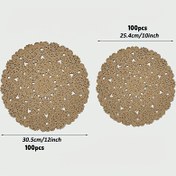 Resim 25.4 cm çapında Kahverengi Yuvarlak Kağıt Danteller Toplu Masa Kesimi Dantel Kahverengi Tek Kullanımlık Kağıt Placematlar Toplu Kullan-at Placematlar Dantel Yemek Tabak Kağıt Tabak Altlıkları Tatlı El Sanatları Düğün Masa Takımları 
