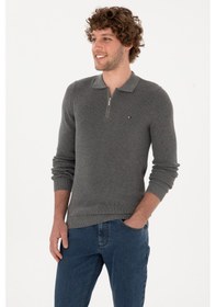 Resim U.S. Polo Assn. Erkek Regular Fit Fermuarlı Gri Melanj Basic Kazak 50313685-VR086 