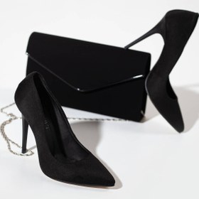 Resim GULT Kadın Ince Yüksek Topuklu Stiletto Ve Çanta Takımı Siyah Süet 