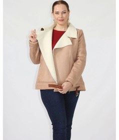 Resim Moda Berray 3263 Kısa Içi Kürklü Eteği Kemer Detaylı Kaban Vizon Kahverengi 
