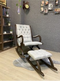 Resim Asedia Rustik Ceviz Taş Rengi Sallanan Sandalye Dinlenme Koltuğu 