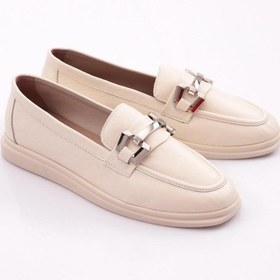 Resim Dgn 981z Kadin Metal Tokali Loafer Ayakkabi Ekru Napa 