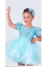 Resim Payet Kol Detaylı Elbise Ve Toka - 3/10 Yaş - 31538 Mavi 