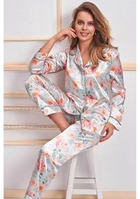 Resim Nurteks 5654x Kadın Büyük Beden Saten Önden Düğmeli Uzun Kollu Pijama Takımı-mint Mint 