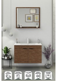 Resim Biani Fix Arya 85 Cm Banyo Dolabı,Seramik Lavabolu, Aynalı,Lavabo Dahil,Mdf,Aybe Kahve 