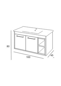 Resim Denko Latte 100 Cm Mdf Retro Gümüş Banyo Dolabı Alt Modül, Lavabo Gümüş 