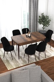 Resim Canisa Concept Via Serisi 80x132 Açılabilir Mutfak Masası Takımı Barok Desen Masa 6 Siyah Sandalye 
