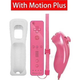 Resim Pembe-kablosuz Bluetooth Gamepad Dahili Motion Plus Uzaktan Kumanda İle Uyumlu Nintendo Wii Denetleyici Nunchuck Seti İle Silikon Kılıf 