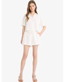 Resim Defacto Normal Esnek Belli Cepli Keten Karışımlı Beyaz Şort F3181ax25smwt32 Beyaz 