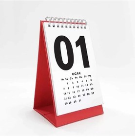 Resim Rakam Serisi 2027 Masa Takvimi - Dikey Kırmızı Beyaz 
