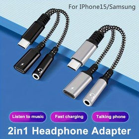 Resim USB Type C'den 3.5mm Kulaklık ve Şarj Adaptörü, 2'si 1 Arada USB C'den AUX Ses Jakı Dongle Kablosu PD 60W Hızlı Şarj Uyumludur Samsung/Galaxy/S22/S21/S20/Note/20/10/Google Pixel/4/3/XL için 