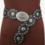 Resim 1 adet Kadın Vintage Stil Suni Deri Kemer Oval Perçin Tokalı - Dayanıklı Çıtçıtlı Kapanış, dokumasız, Hafif Tasarım Günlük, Akşam ve Şenlikli Etkinlikler İçin - Elde Yıkanabilir 