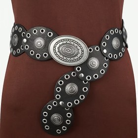 Resim 1 adet Kadın Vintage Stil Suni Deri Kemer Oval Perçin Tokalı - Dayanıklı Çıtçıtlı Kapanış, dokumasız, Hafif Tasarım Günlük, Akşam ve Şenlikli Etkinlikler İçin - Elde Yıkanabilir 