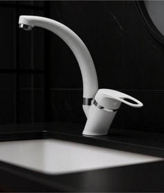 Resim Mix Kuğu Sıcak Soğuk Çift Su Girişli Mutfak Ve Lavabo Musluğu Bataryası Beyaz 