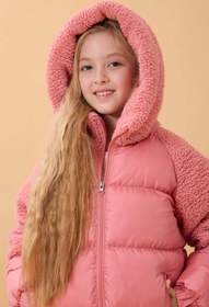 Resim Kız Çocuk Kapüşon & Kol Peluşlu Şişme Mont - Siyah / 5-6 Yaş 